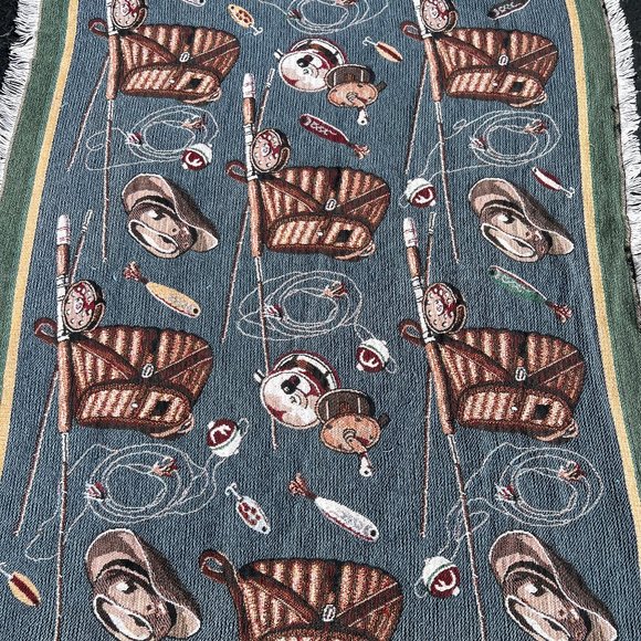 VTG Hallmark Design Collection Fishing Throw Blanket 65" x 42" Goodwin Weavers. - Picture 3 of 7